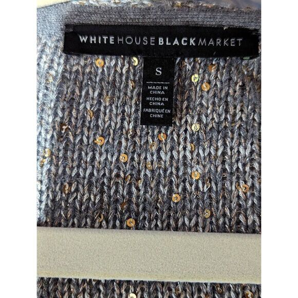 WHBM Women's Silver Knit With Gold Sequins Open-Front Cardigan Size S - Picture 2 of 6